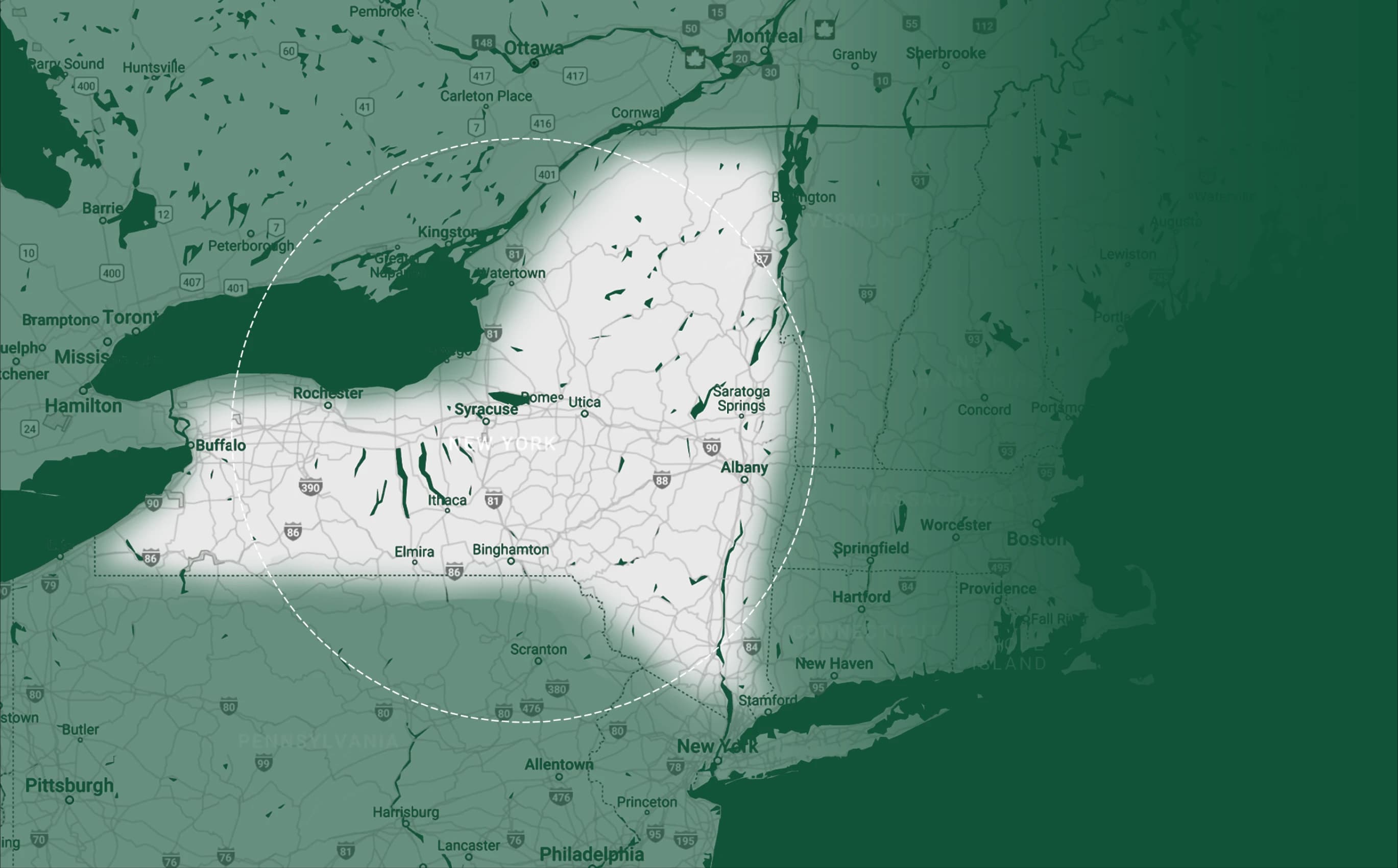 Map showing all of Western New York as service area coverage